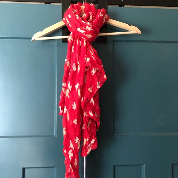 Red and white bird scarf - Picture 1 of 3